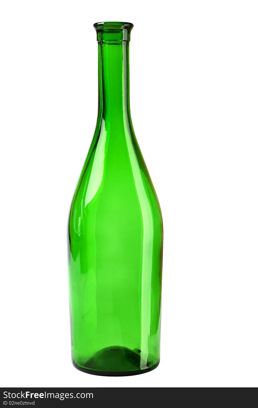 Open empty wine bottle isolated on white