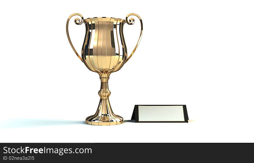 Gold cup of the winner. the 3D image. isolated on white