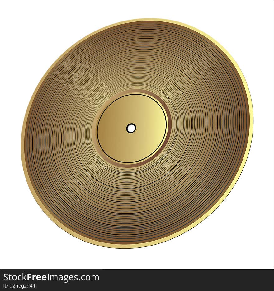 Gold vinyl record on white background
