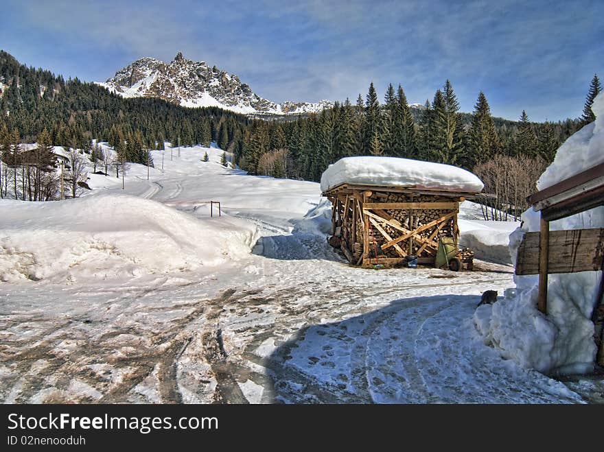 Snow on the Dolomites Mountains, Italy