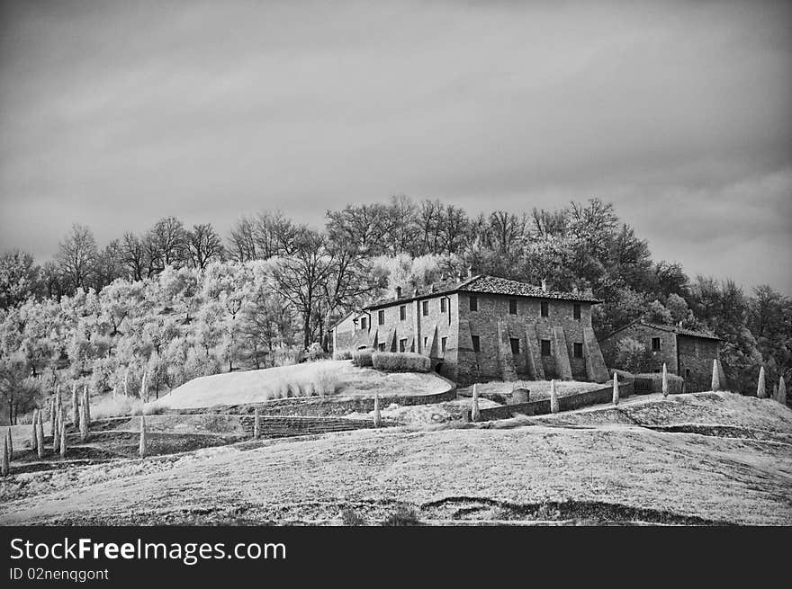 Countryside in Tuscany, Italy, Infrared Black and White Picture. Countryside in Tuscany, Italy, Infrared Black and White Picture