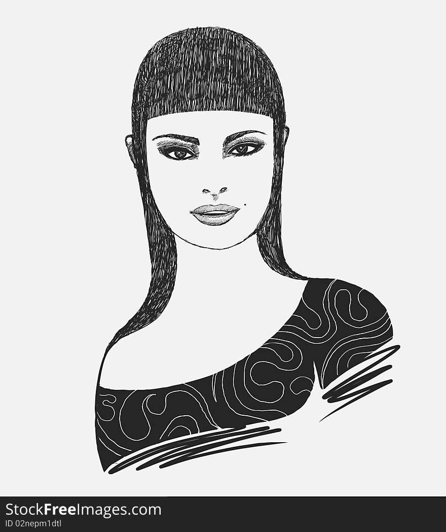 Portrait of a young lady. Vector illustrationn.