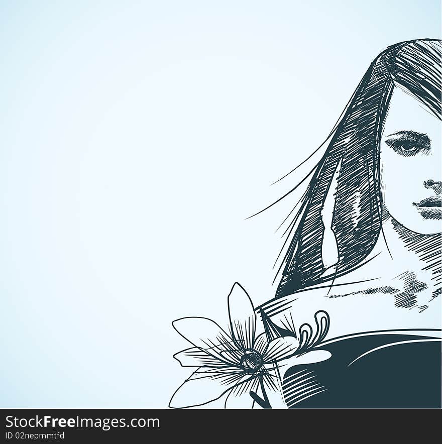 Portrait of a young girl. Vector illustration.