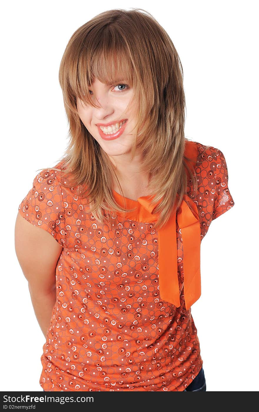 Cheerful young girl with red flower