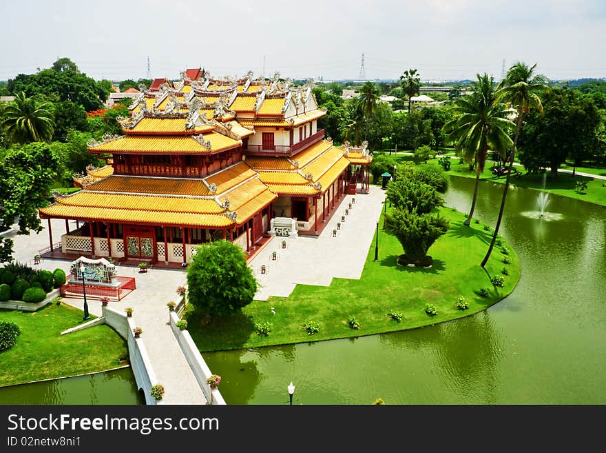 Bird Eyes view Chinese Temple, Ayutthaya Thailand.