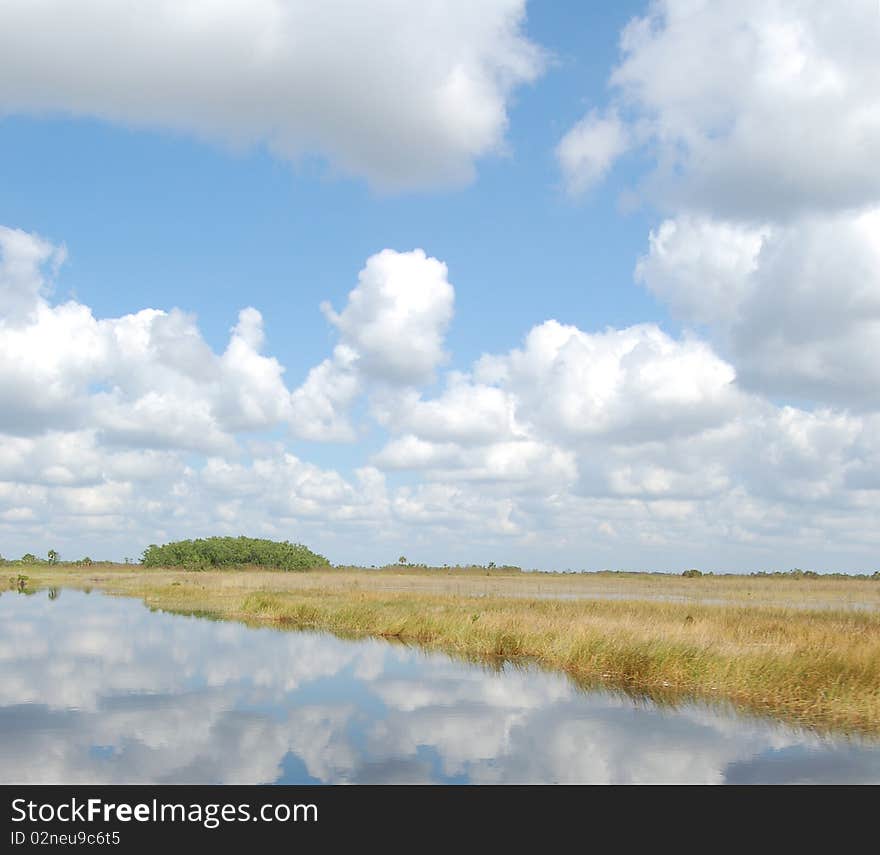 Clouds reflected in water