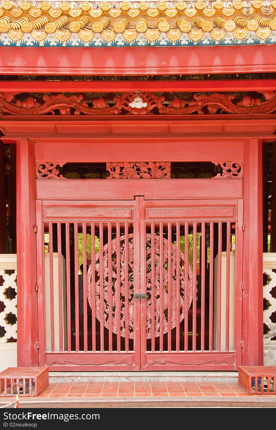 Chinese style wooden red door