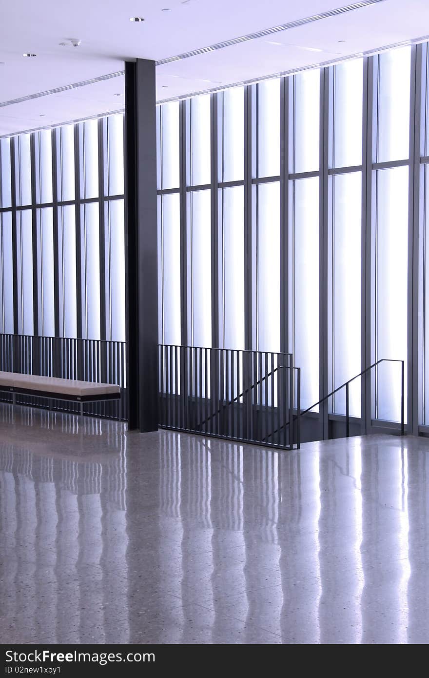 Modern and elegant interiors of a building in blue color tone. Modern and elegant interiors of a building in blue color tone