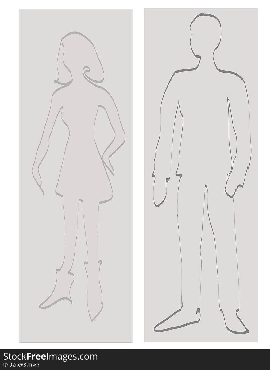 There are two vector drawings. They are outlines of male and female. There are two vector drawings. They are outlines of male and female