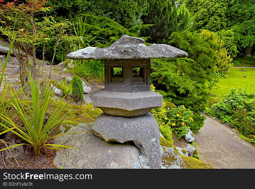 Stone lantern in Japanese style garden, Powerscourt, Ireland