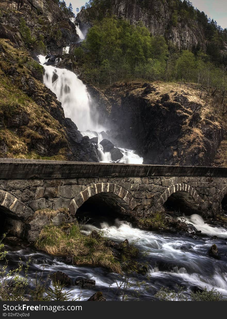 Waterfall and bridge