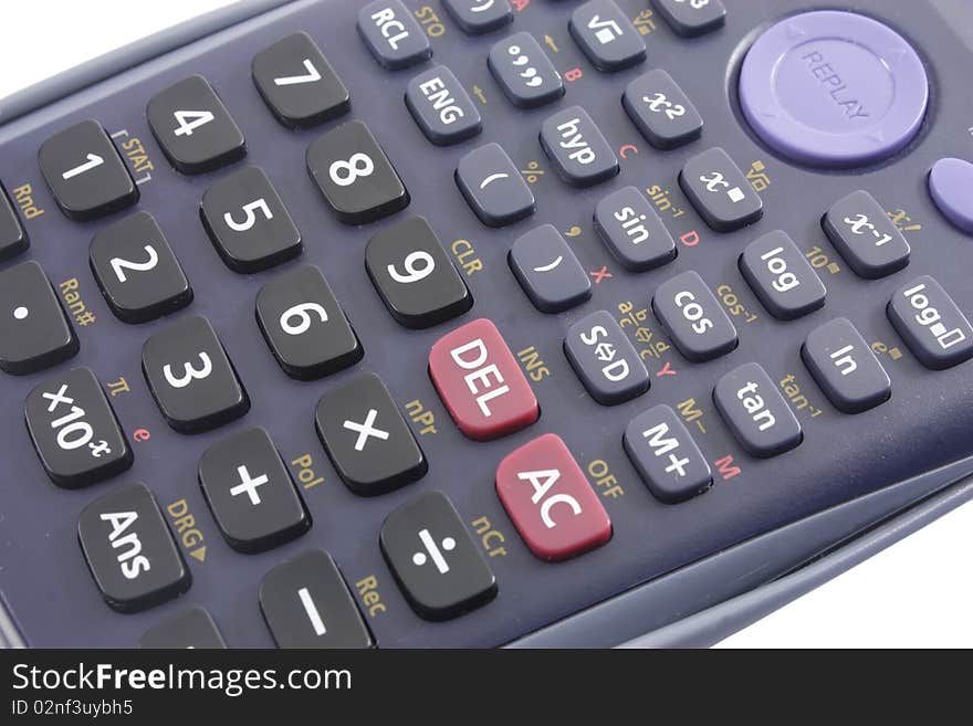 Closeup scene with scientific electronic calculator keyboard