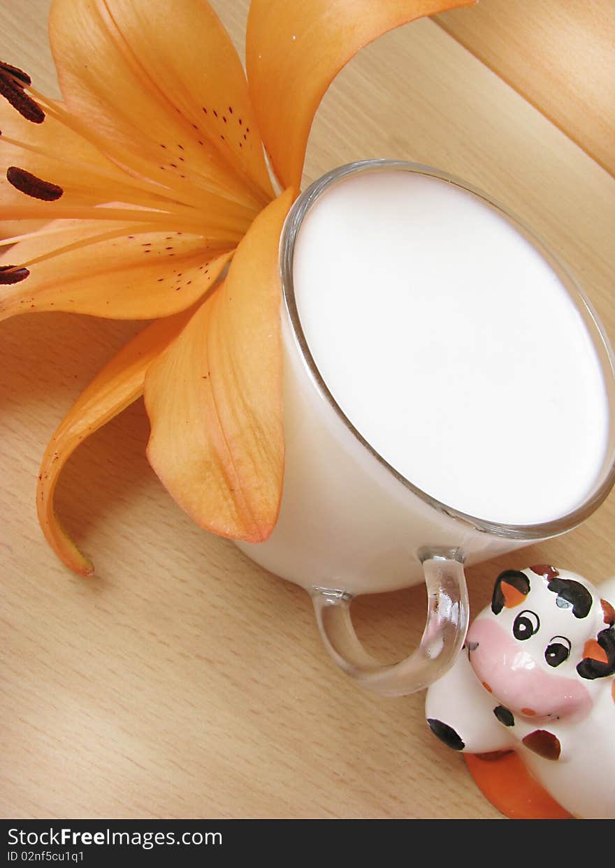 Beautiful white,fresh milk,flower and little cute cow. Beautiful white,fresh milk,flower and little cute cow