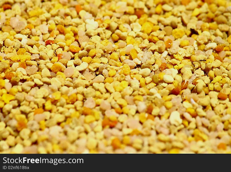 Colorful raw pollen beans collected by bees.