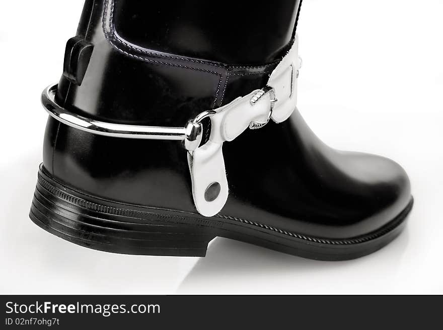 Black leather women's boots on a white background