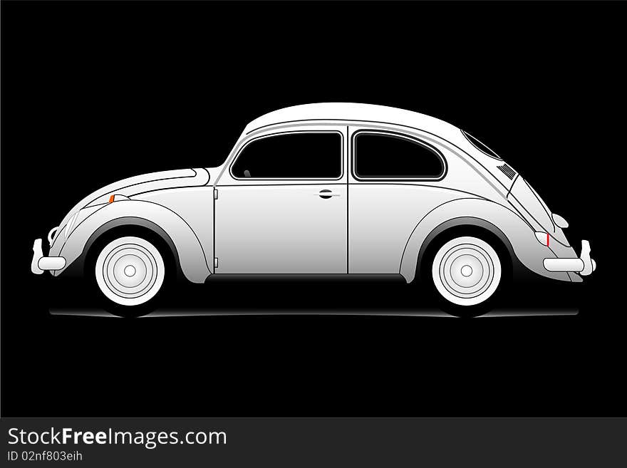 Black and white old car vector over black background