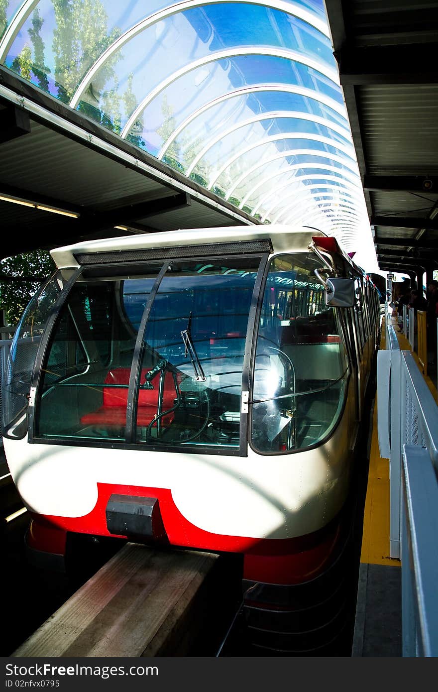 Tram in the station waiting to load passengers