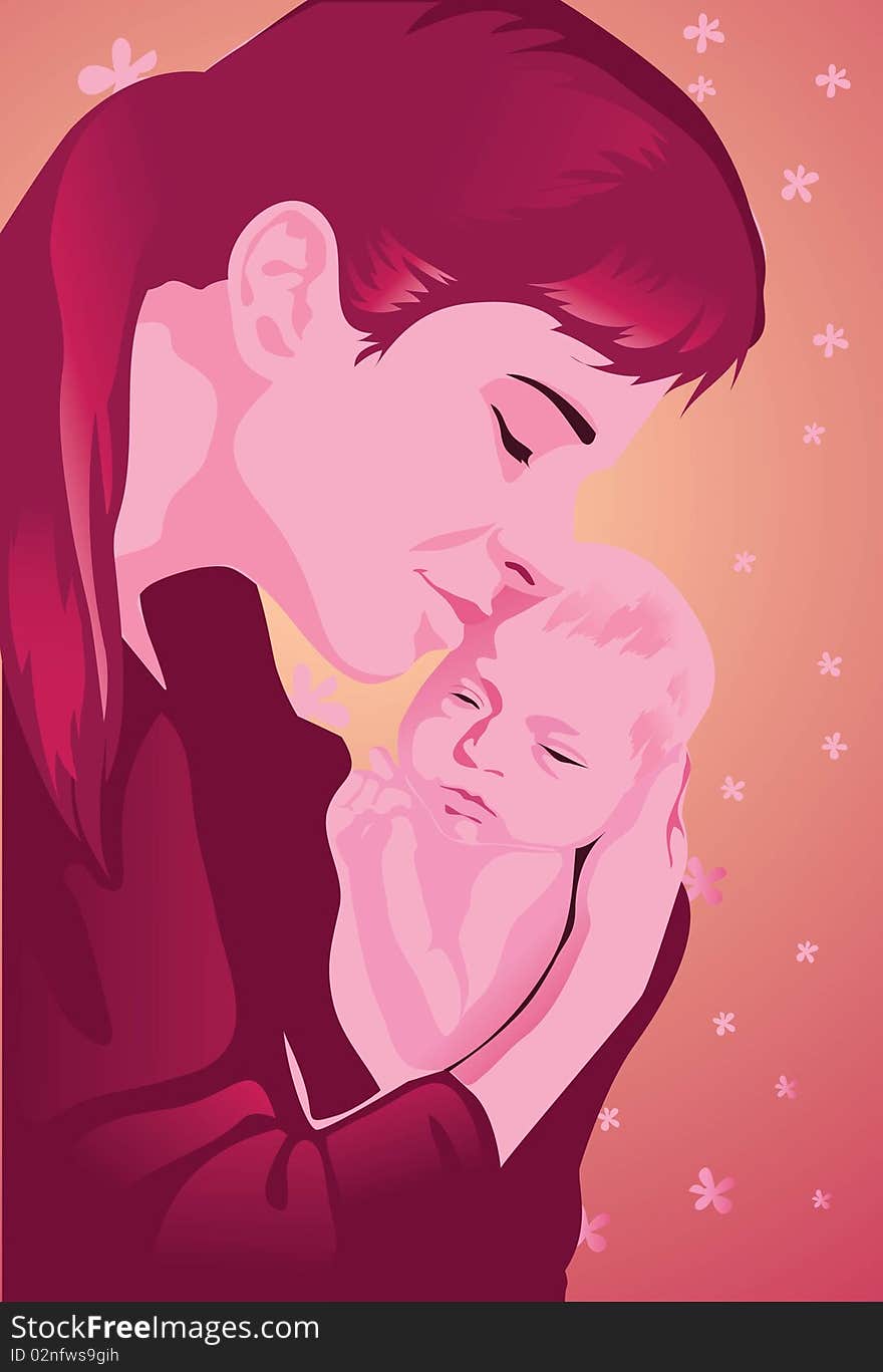 Image of a mother who is holding her newborn with love and caring affection. Image of a mother who is holding her newborn with love and caring affection