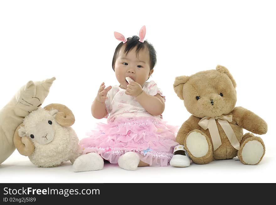 Small girl with animal toys. Small girl with animal toys