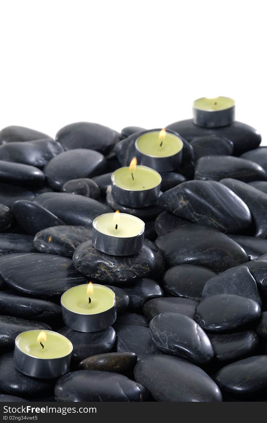 Spa Candle with flat river rocks