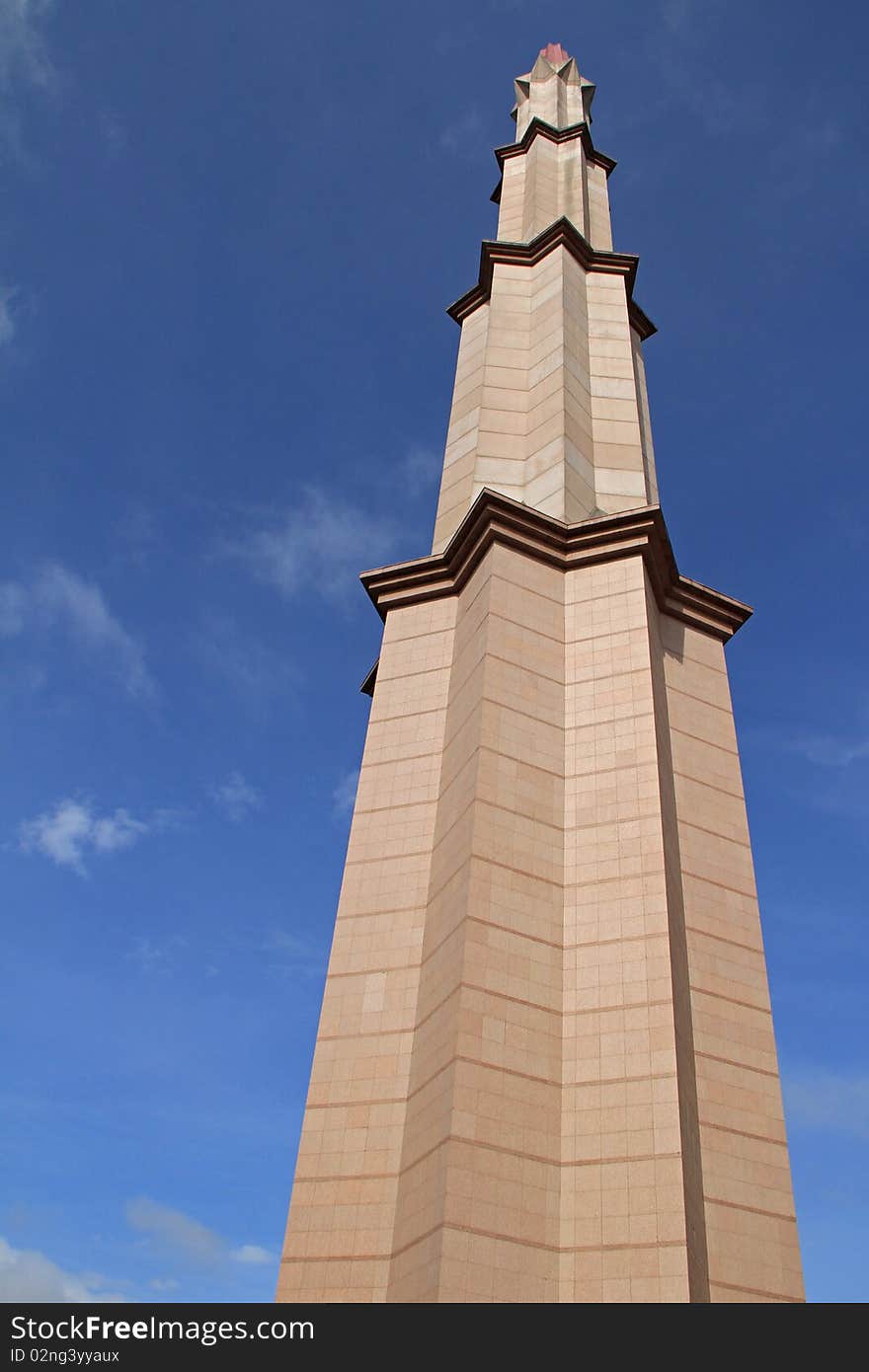 The minaret of the putrajaya mosque and blue sky. The minaret of the putrajaya mosque and blue sky