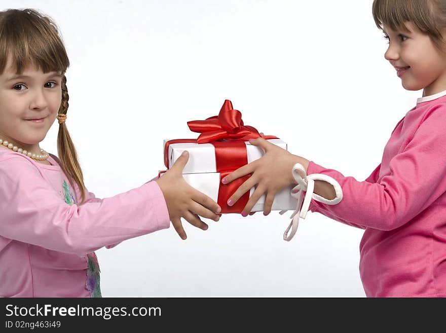 Little Girls Holding Gift Boxes