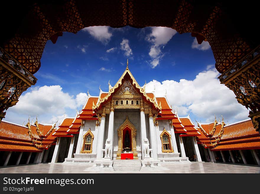 Marble Temple Under A Blue Sky in Bangkok, Thailand