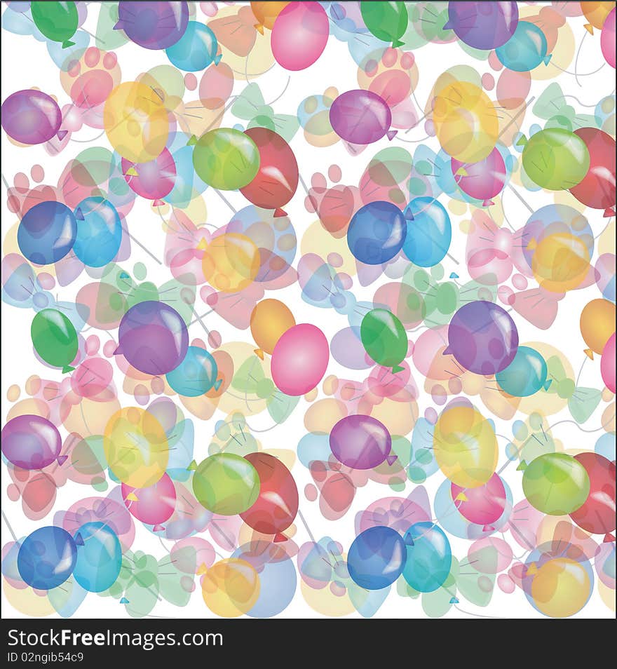 Varicolored texture with balloons, lollipops, traces and bows. Varicolored texture with balloons, lollipops, traces and bows