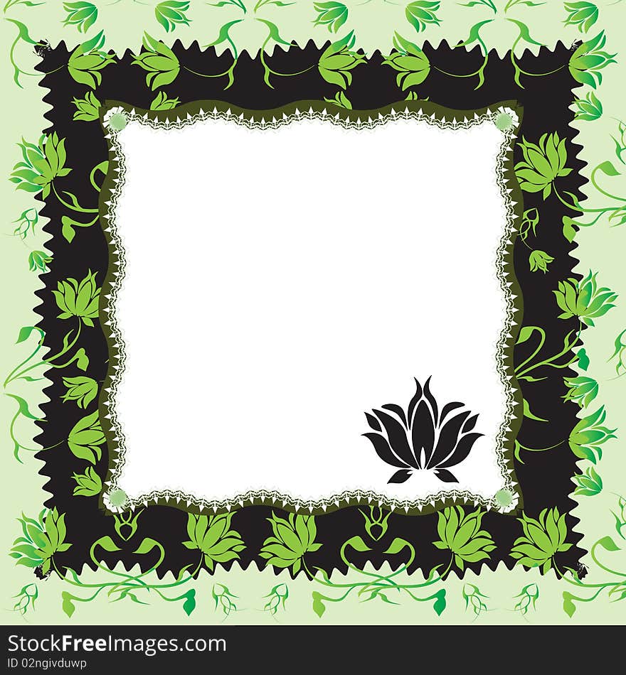 Frame with flowers in green and black. Frame with flowers in green and black