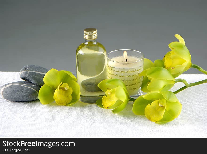 Spa treatment elements on gray background. Spa treatment elements on gray background