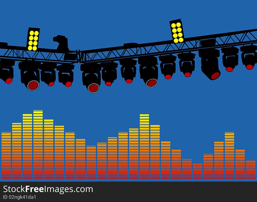 Drawing of lighting equipment on stage