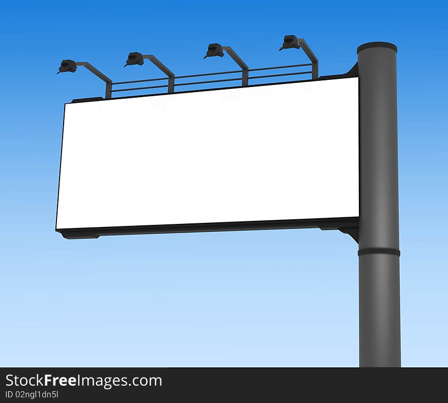 Empty advertisement hoarding and blue sky, 3d render