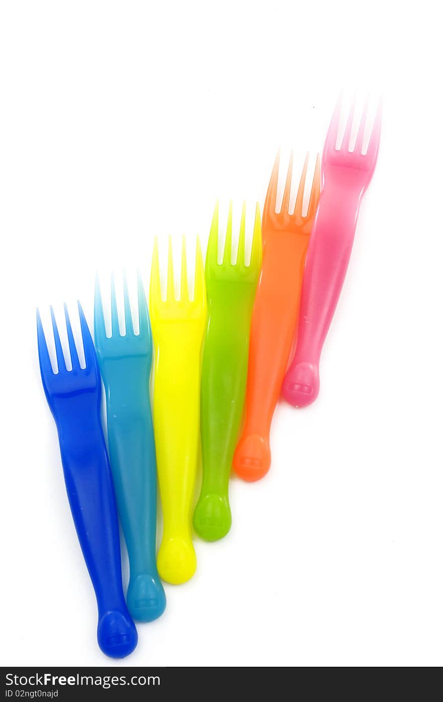 Row of Colorful plastic forks