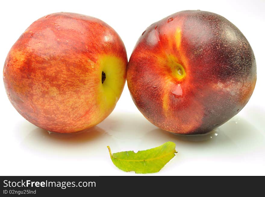 Peaches On A White Background