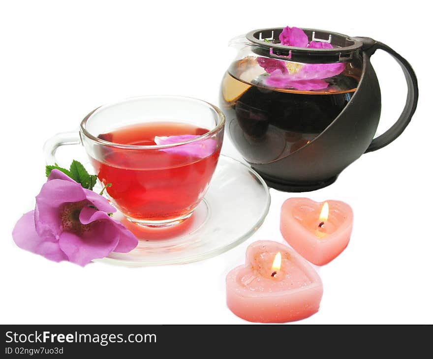 Red herbal tea with wild rose