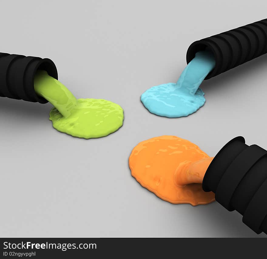 3D Render of pipes with flowing liquid from them. 3D Render of pipes with flowing liquid from them