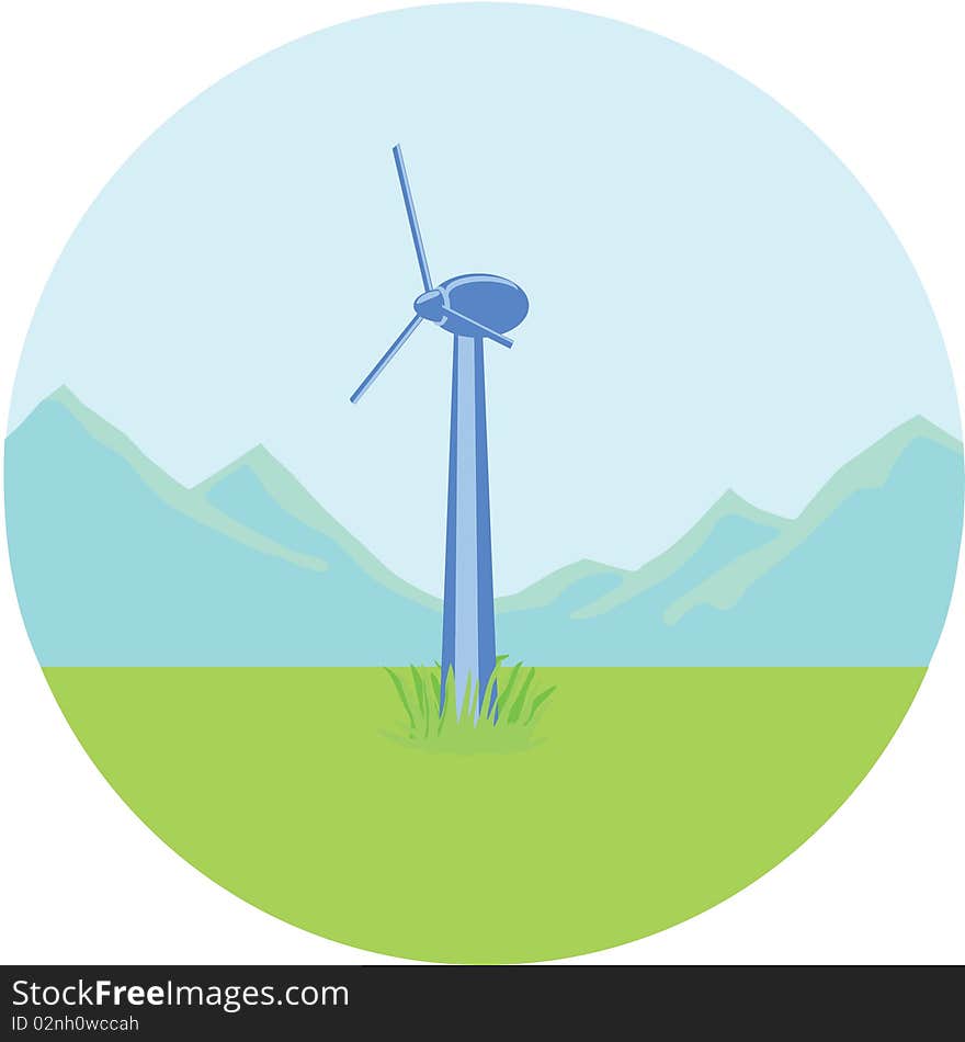 Wind generator is in the field on a background of mountains. All items are on individual layers.Layers are signed, the image is easy to edit. Wind generator is in the field on a background of mountains. All items are on individual layers.Layers are signed, the image is easy to edit.