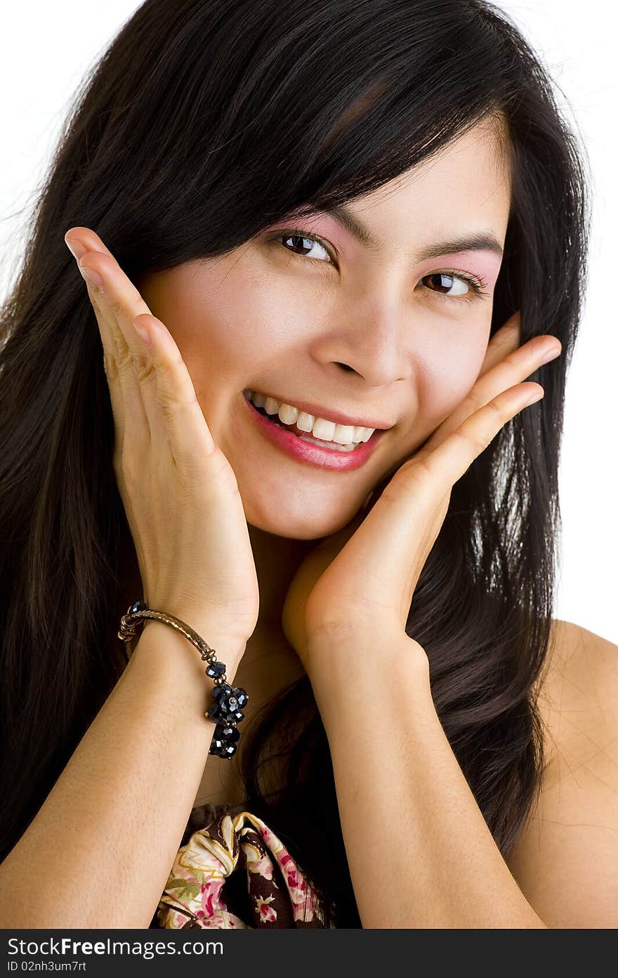 Portrait of a beautiful young asian woman, isolated on white background