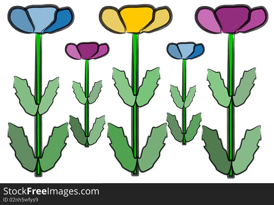 Illustration of abstract type flowers in various colours on white background. Illustration of abstract type flowers in various colours on white background.