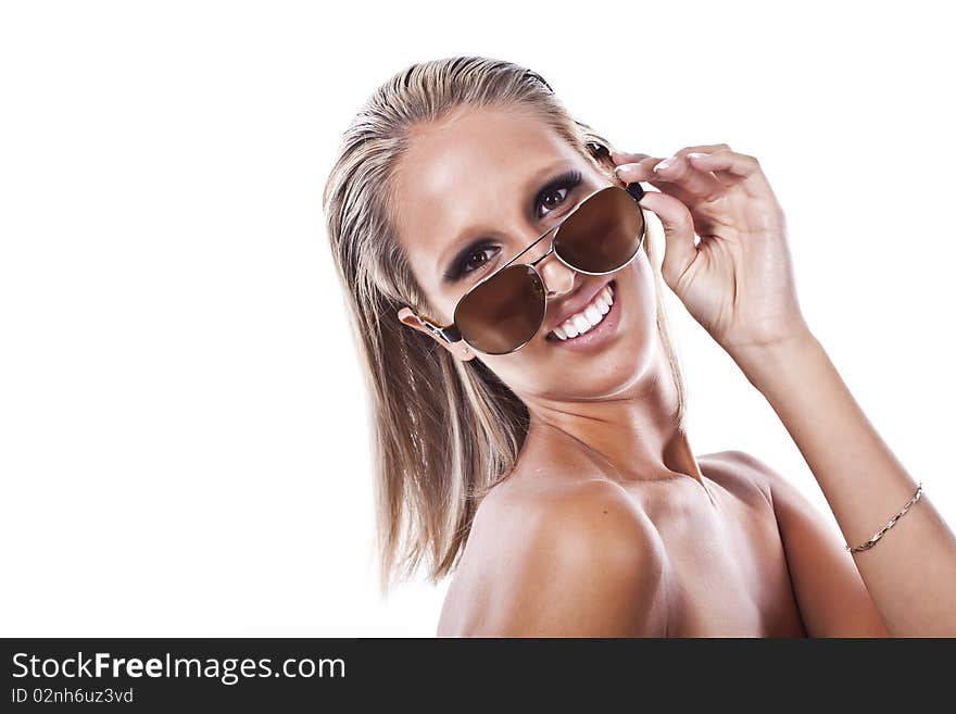 Beautiful young women with sunglasses smiling. Beautiful young women with sunglasses smiling