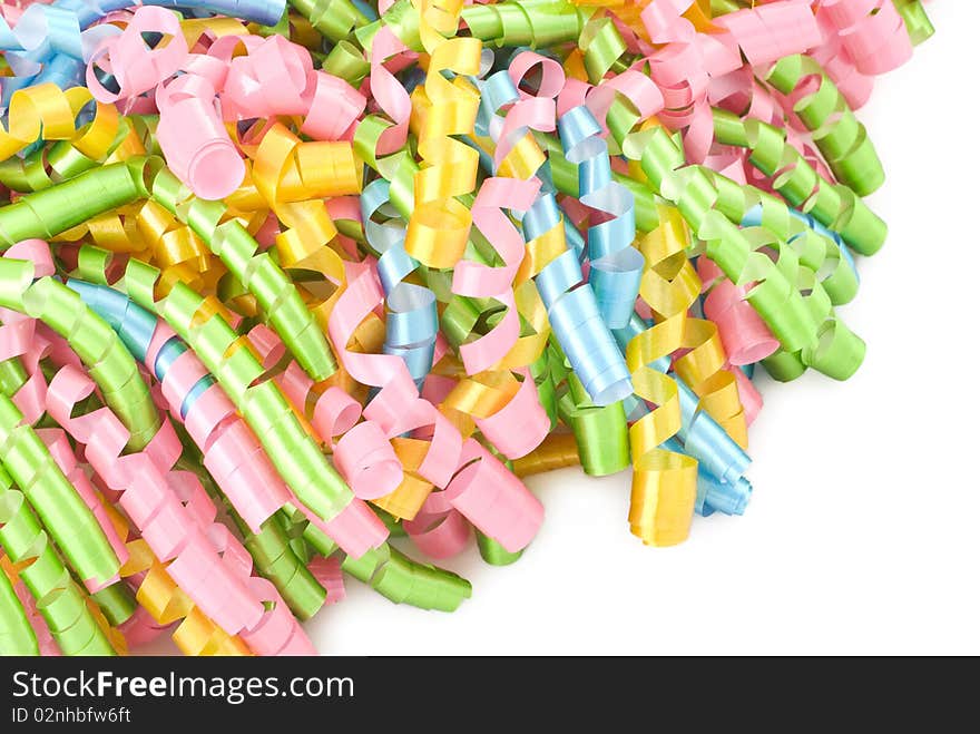 Colorful party ribbons on white background