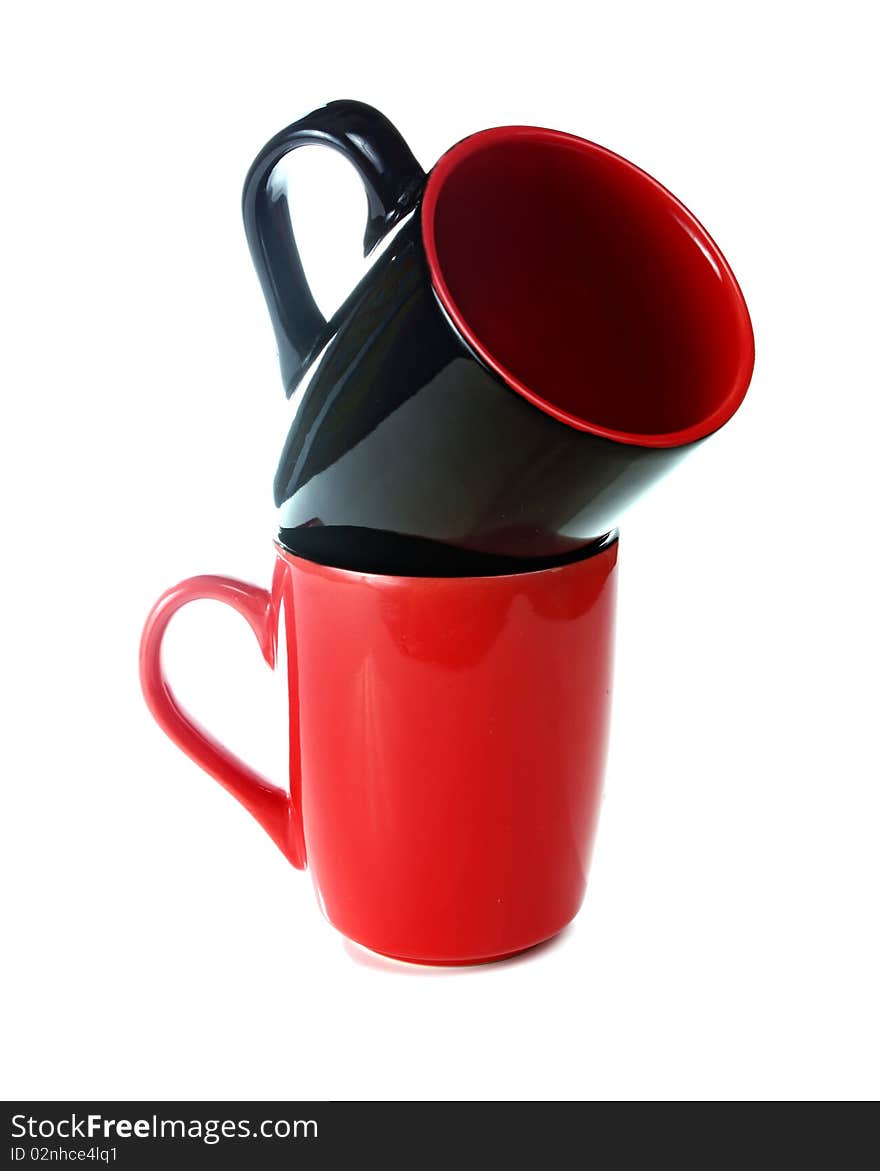 Black and red cup isolated on white background