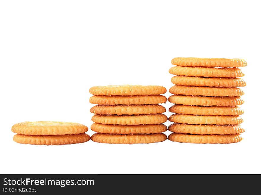 Cookies of the round form are combined by a pile, a background white.