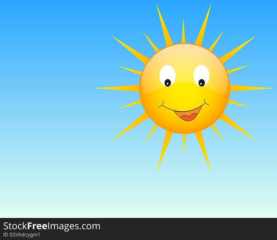 Cartoon illustration of the sun over blue background