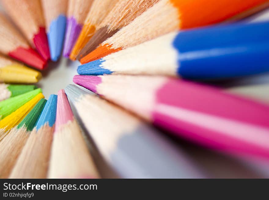 Close up of many colored pencils isolated