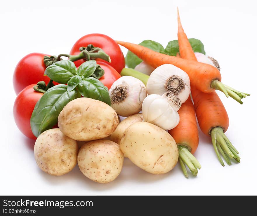 Group of fresh vegetables on white background