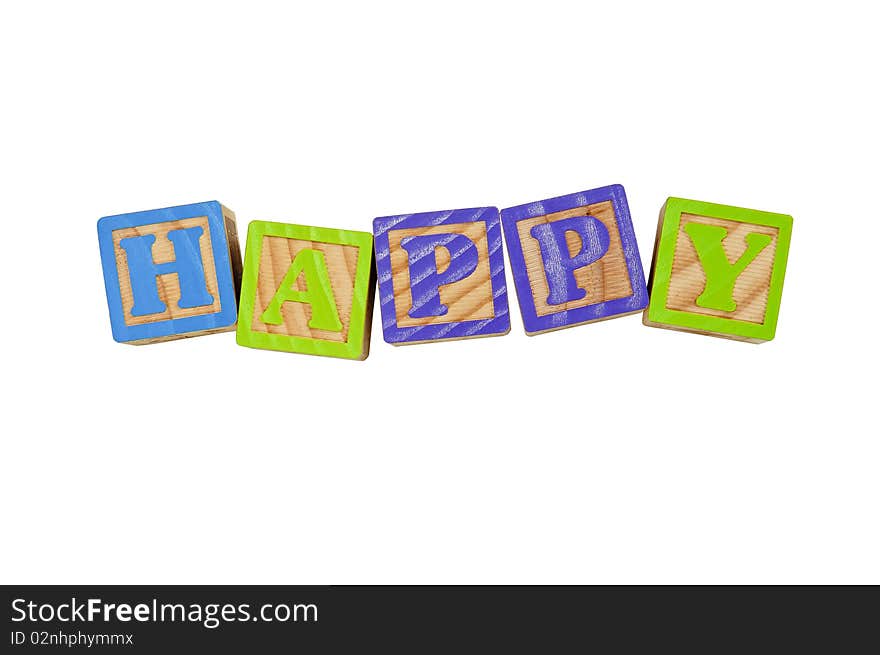 Childrens Alphabet Blocks spelling the word Happy