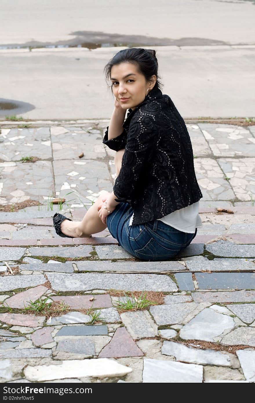 Girl Sitting On Stairs