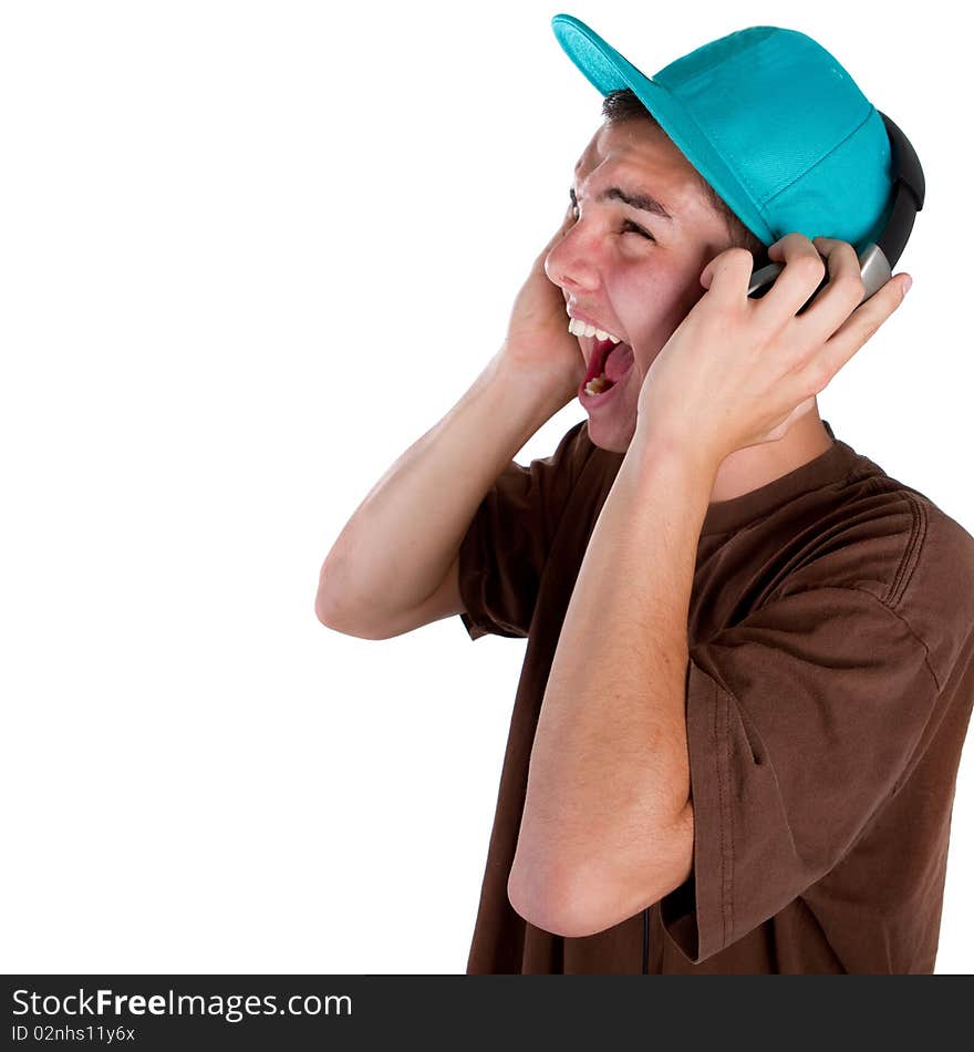 Young fresh teenager with headphones isolated over a white background. Young fresh teenager with headphones isolated over a white background.