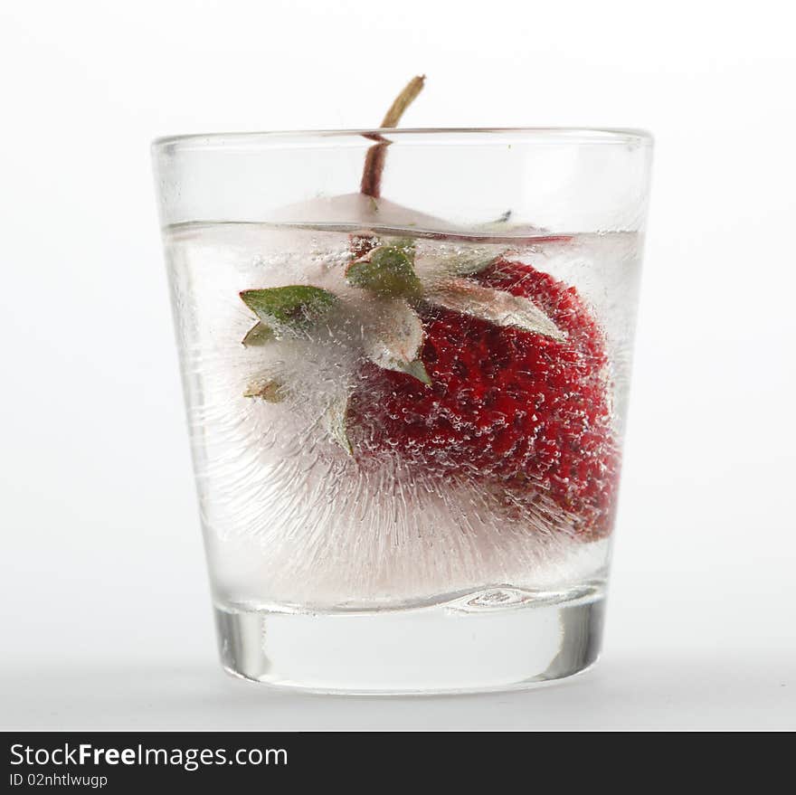 The frozen strawberry in a glass. The frozen strawberry in a glass